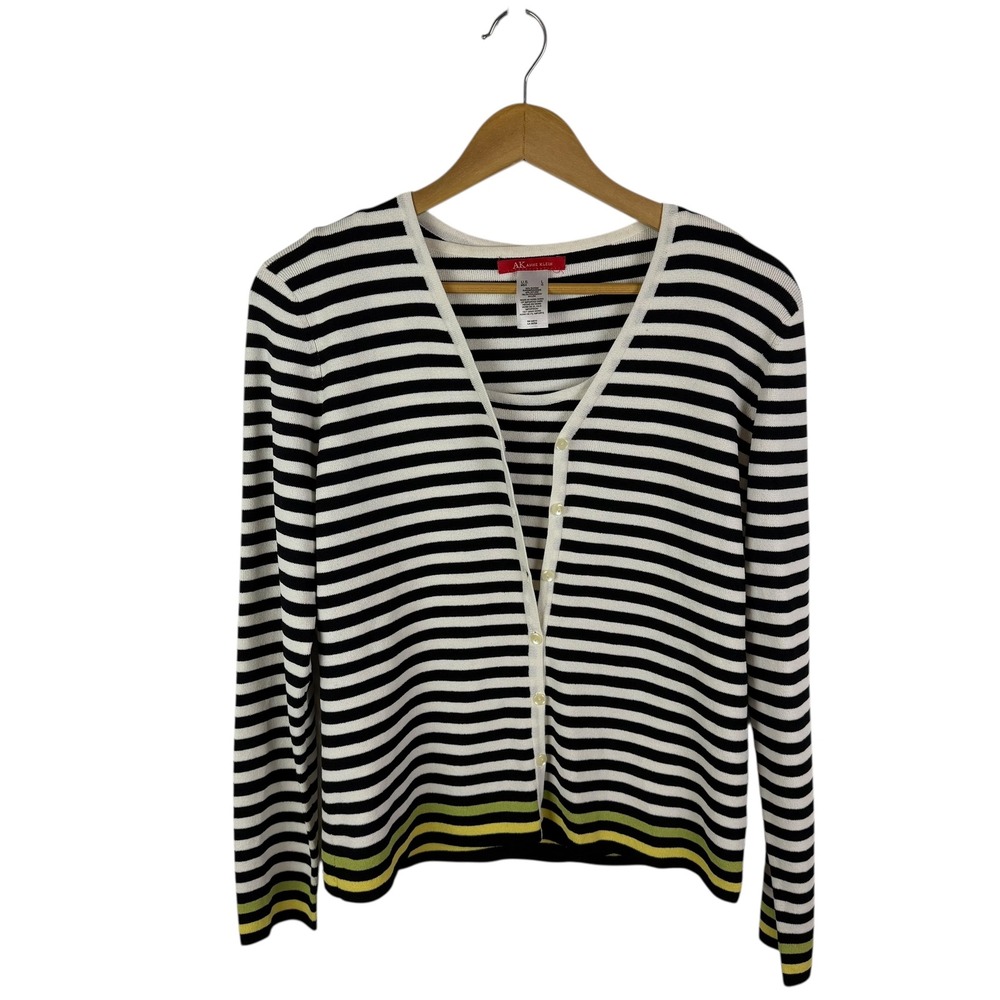 AK Anne Klein Striped Knit Cardigan Sweater Tank Top Set Size L/PL Mod Layering